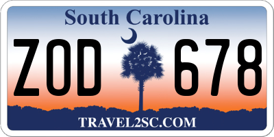 SC license plate ZOD678