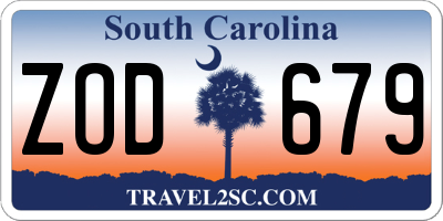 SC license plate ZOD679