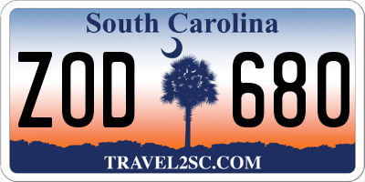 SC license plate ZOD680