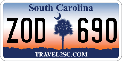 SC license plate ZOD690