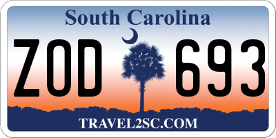 SC license plate ZOD693