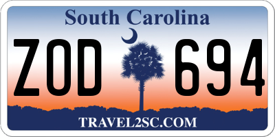 SC license plate ZOD694