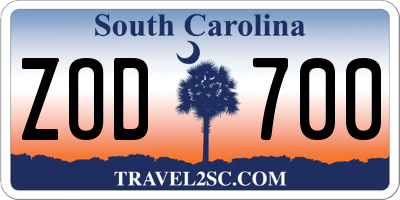 SC license plate ZOD700