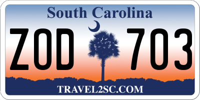 SC license plate ZOD703