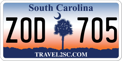 SC license plate ZOD705
