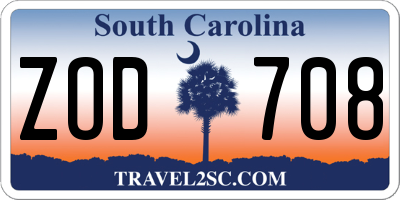 SC license plate ZOD708