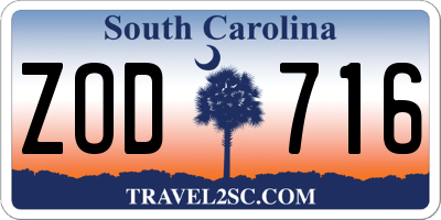 SC license plate ZOD716
