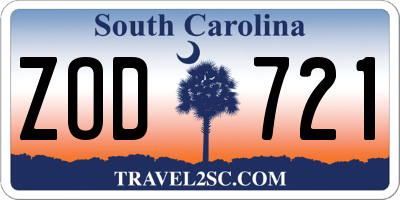 SC license plate ZOD721