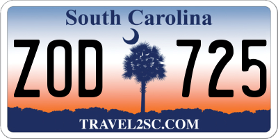 SC license plate ZOD725