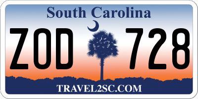 SC license plate ZOD728