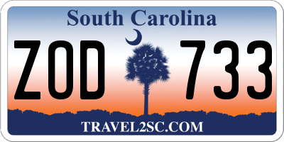 SC license plate ZOD733