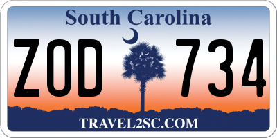 SC license plate ZOD734
