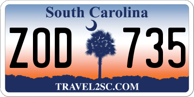 SC license plate ZOD735