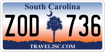 SC license plate ZOD736