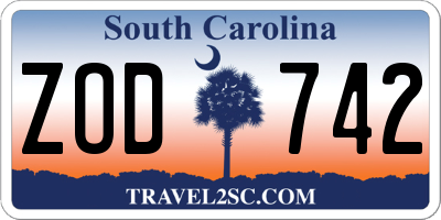 SC license plate ZOD742