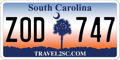 SC license plate ZOD747
