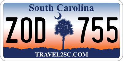 SC license plate ZOD755