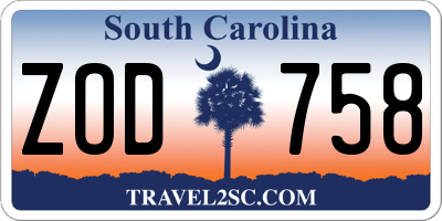 SC license plate ZOD758