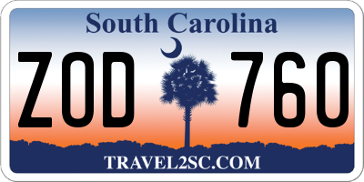 SC license plate ZOD760