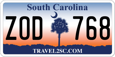 SC license plate ZOD768