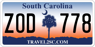 SC license plate ZOD778
