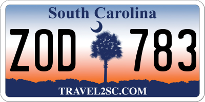 SC license plate ZOD783