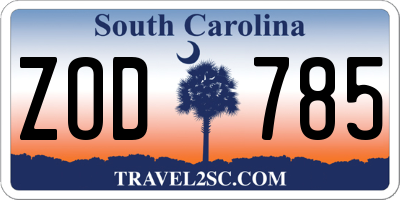 SC license plate ZOD785