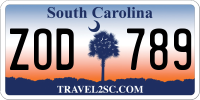 SC license plate ZOD789