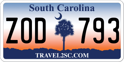 SC license plate ZOD793