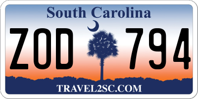 SC license plate ZOD794