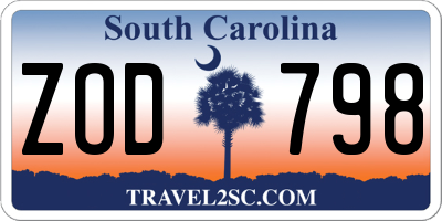 SC license plate ZOD798