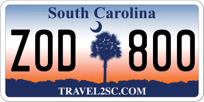 SC license plate ZOD800