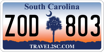 SC license plate ZOD803