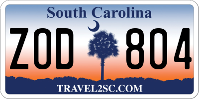 SC license plate ZOD804
