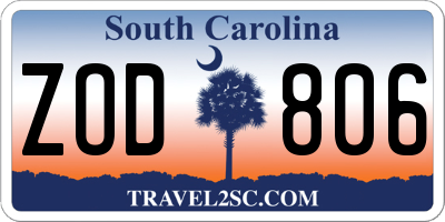 SC license plate ZOD806