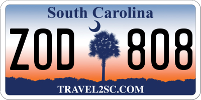 SC license plate ZOD808