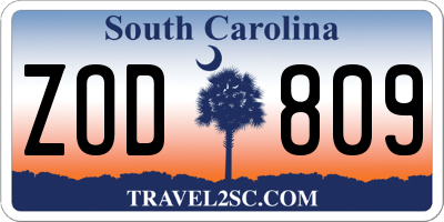 SC license plate ZOD809