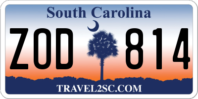 SC license plate ZOD814