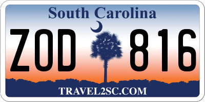 SC license plate ZOD816