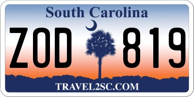SC license plate ZOD819