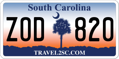 SC license plate ZOD820