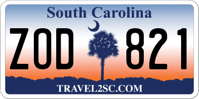 SC license plate ZOD821