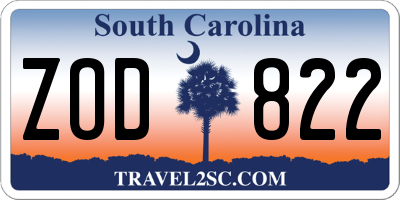 SC license plate ZOD822