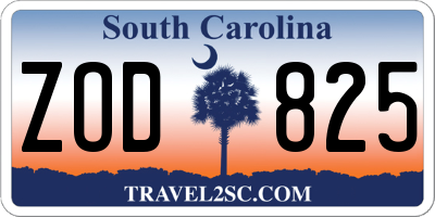 SC license plate ZOD825