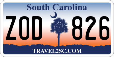 SC license plate ZOD826