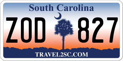 SC license plate ZOD827