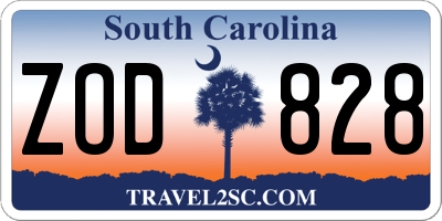 SC license plate ZOD828