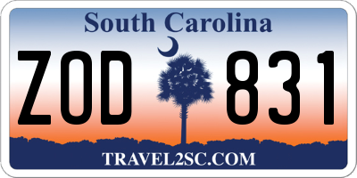 SC license plate ZOD831