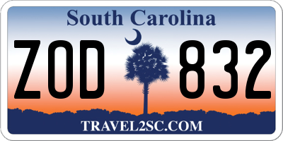 SC license plate ZOD832