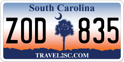 SC license plate ZOD835